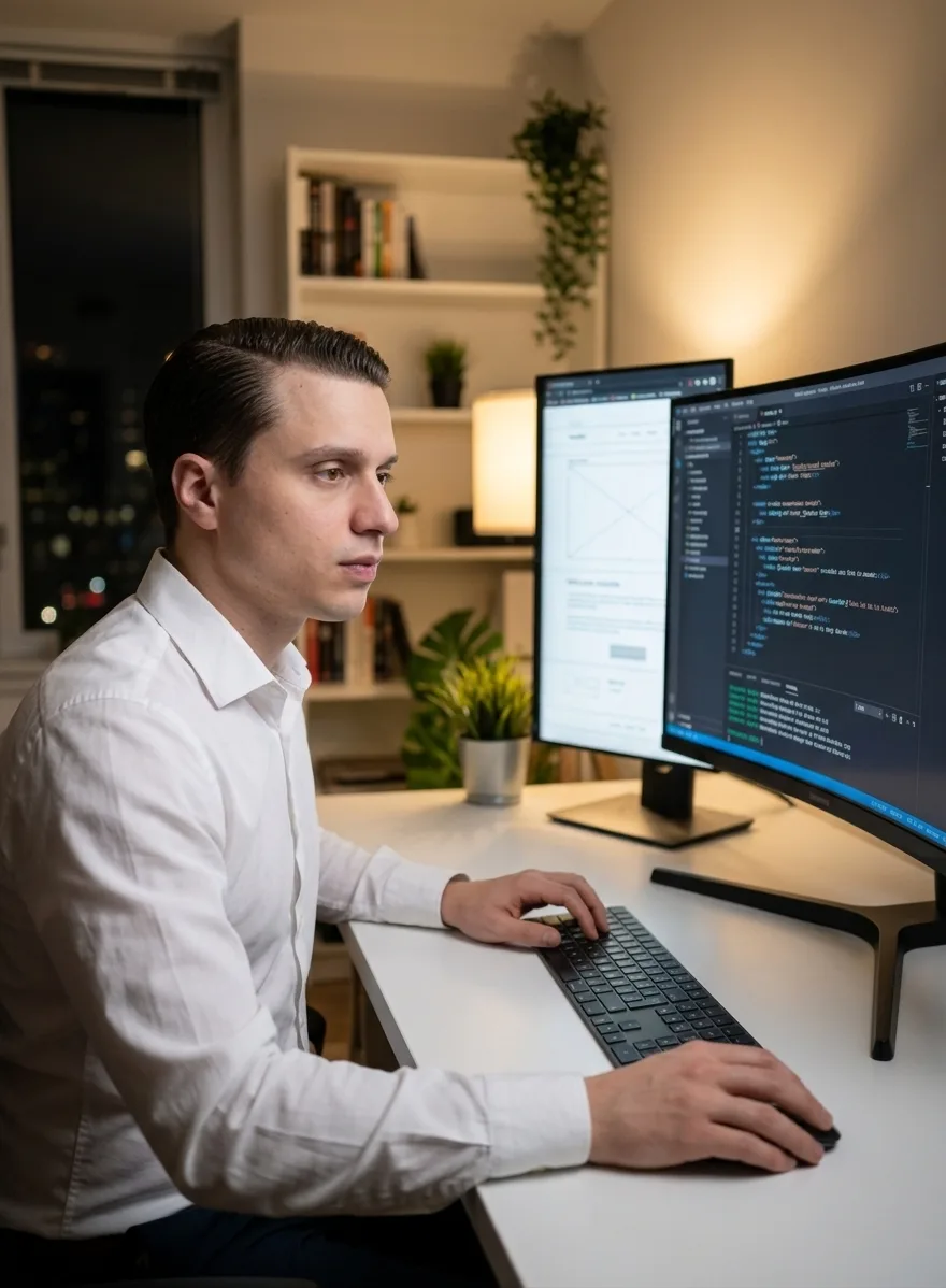 Maximilian Görlitz beim Programmieren einer Website